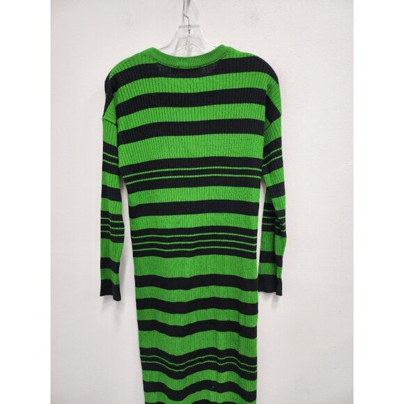 ASOS Womens Sweater Dress Size 4 Black Green Striped Long Sleeve Midi Preppy - Picture 10 of 10